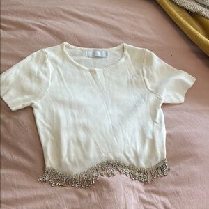 Cream knitted jeweled top